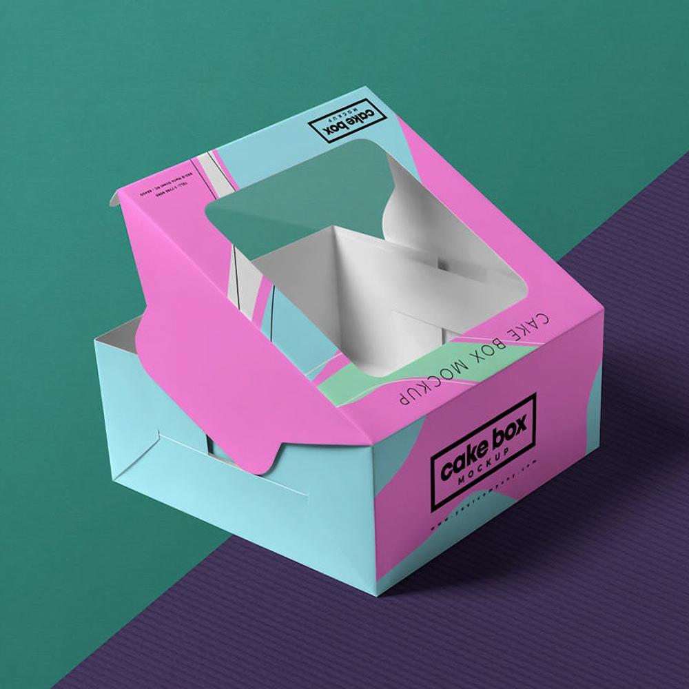 Eco-friendly personalized printed cake boxes – durable cardboard and kraft cake packaging with custom window cutouts for wedding, birthday & gift cakes