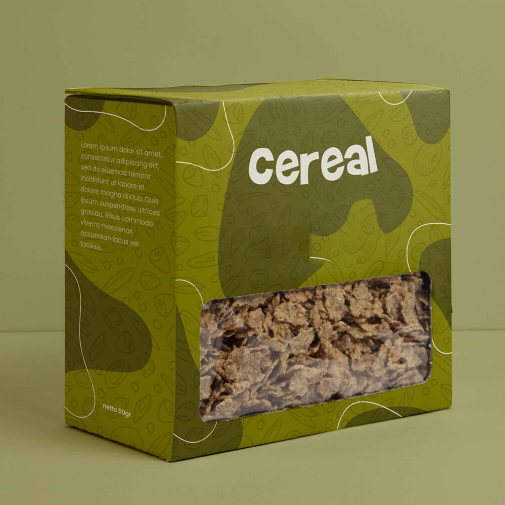 Custom printed cereal boxes made from eco friendly cardboard for breakfast brands and organic food products