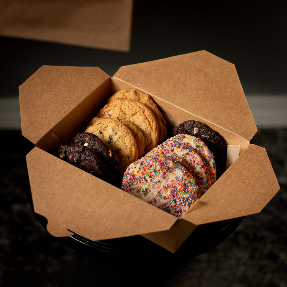 Personalised cookie packaging boxes with window display made from eco friendly cardboard for retail, gifting and online orders