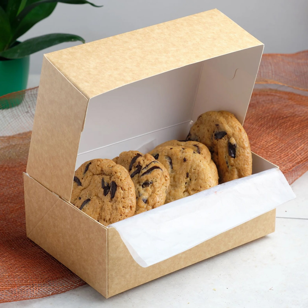 Personalised cookie packaging boxes with window display made from eco friendly cardboard for retail, gifting and online orders