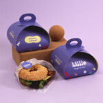 Personalised donut boxes with window display made from eco friendly cardboard for fresh donuts and retail presentation
