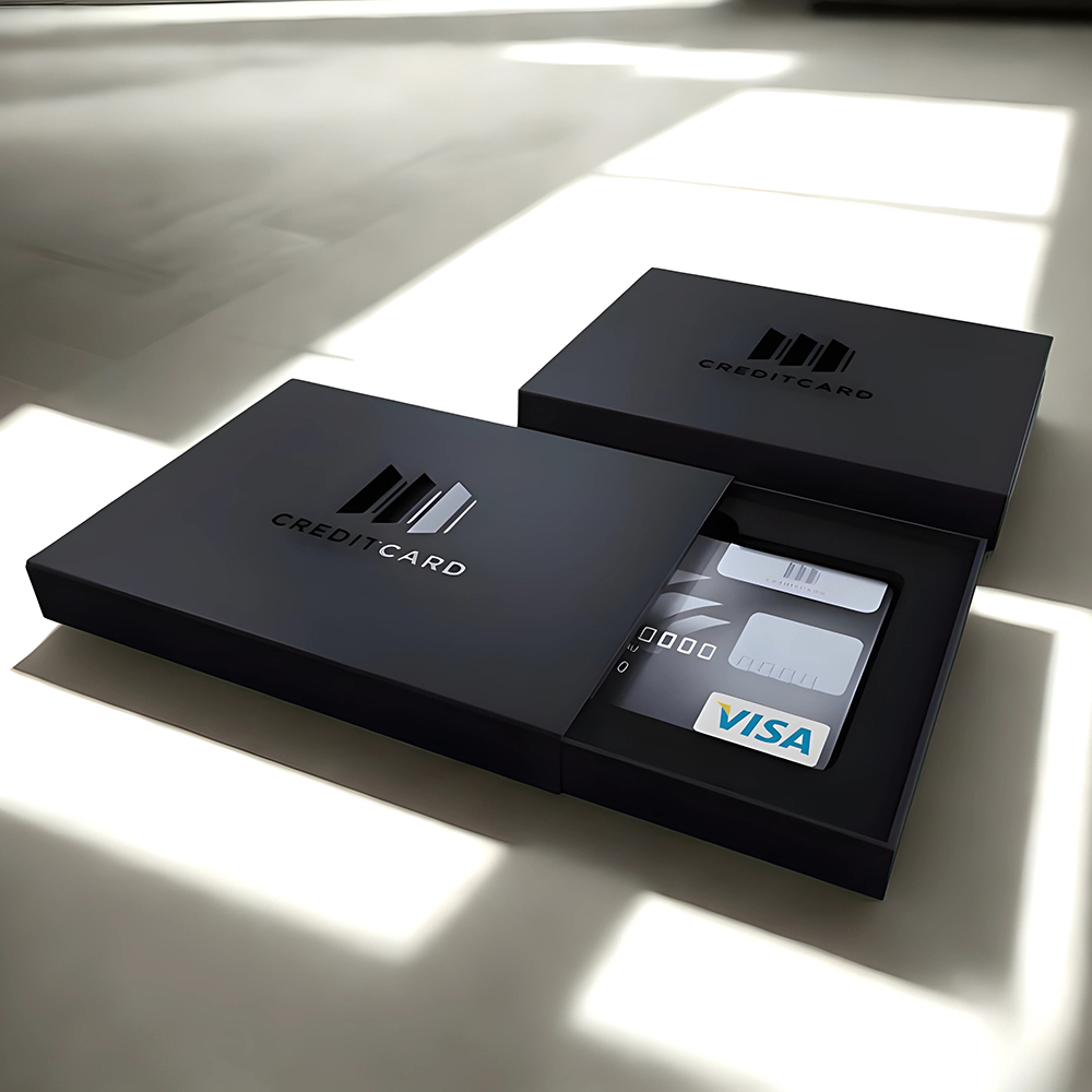 Custom credit card rigid boxes with logo and branding