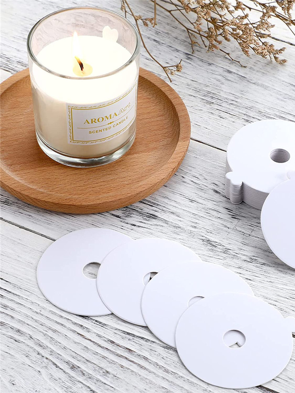 Custom candle dust covers UK for soy wax jar candles with printed logo and eco friendly recyclable card