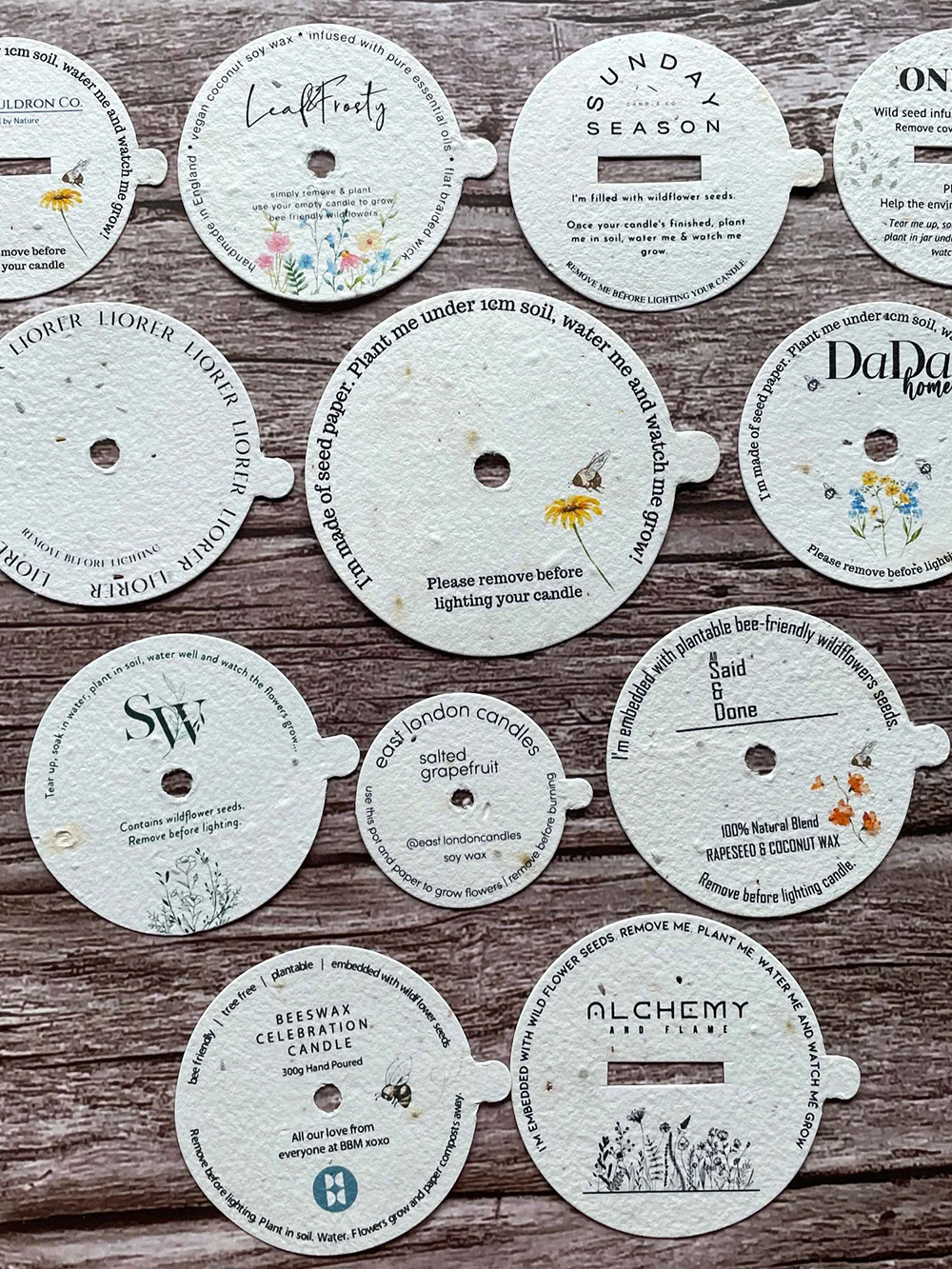 Custom candle dust covers UK for soy wax jar candles with printed logo and eco friendly recyclable card