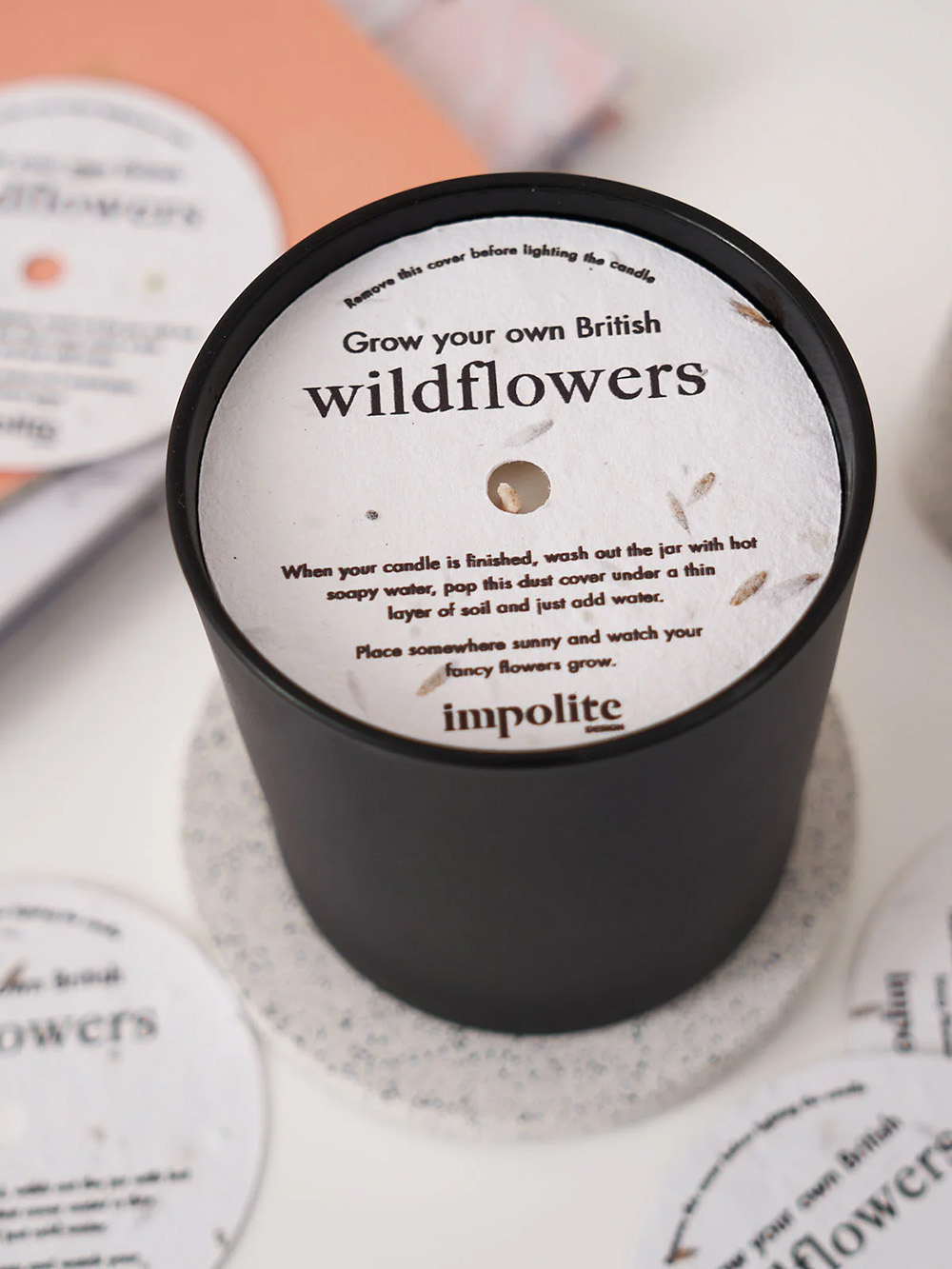 Custom candle dust covers UK for soy wax jar candles with printed logo and eco friendly recyclable card