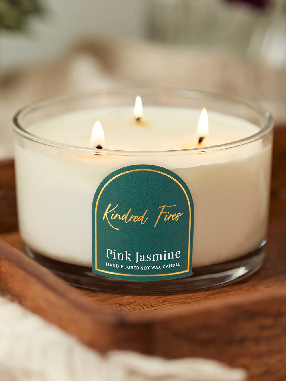 Custom candle labels UK wholesale with bespoke printed logo and fragrance names for jar candles