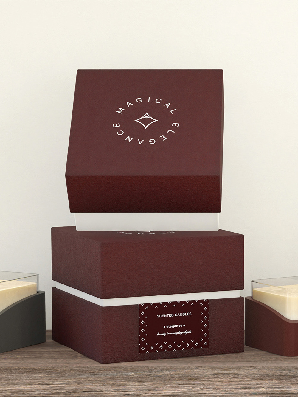 Custom premium luxury rigid candle boxes UK manufacturer with magnetic closure and foil logo finish