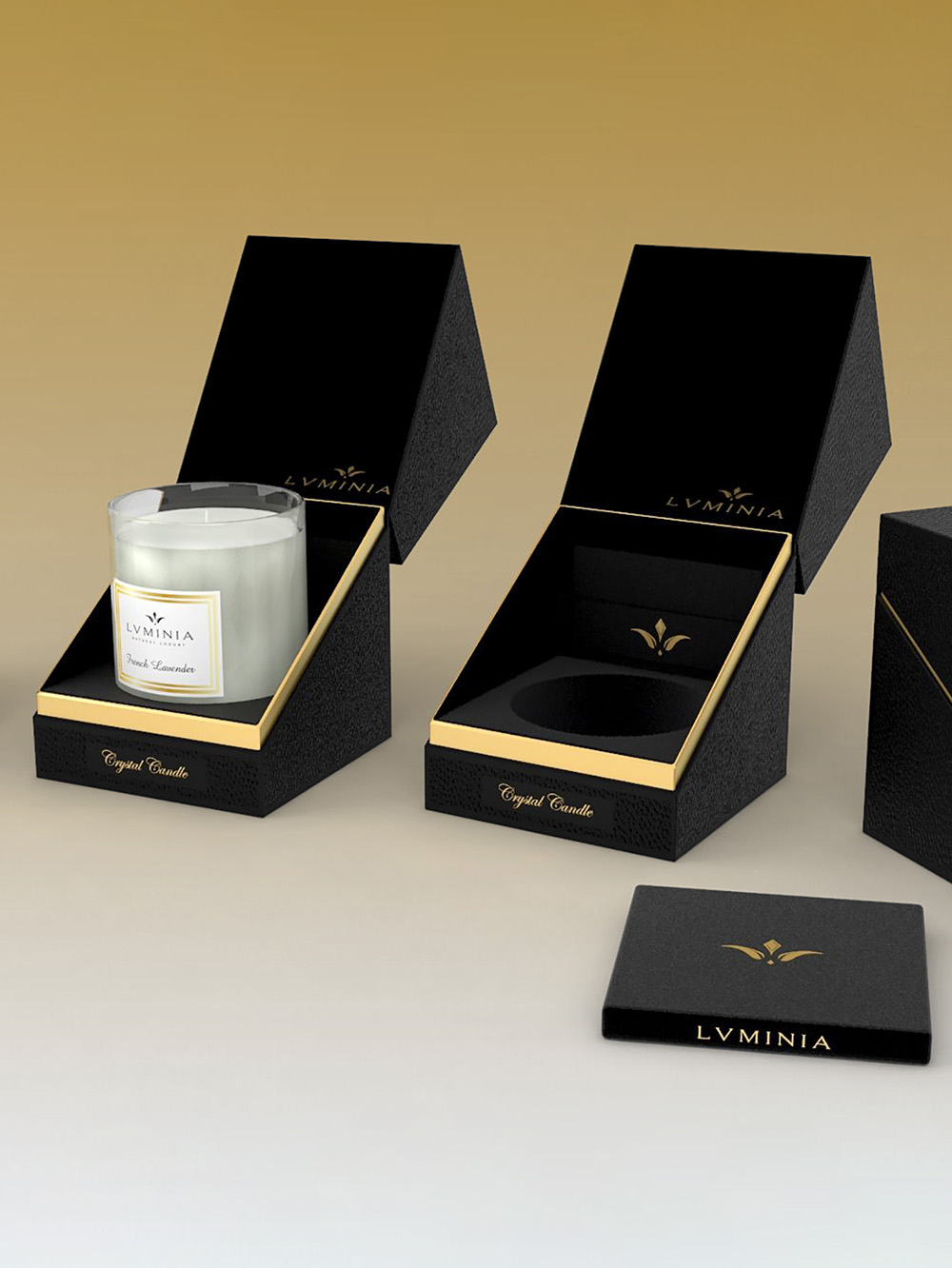 Custom premium luxury rigid candle boxes UK manufacturer with magnetic closure and foil logo finish