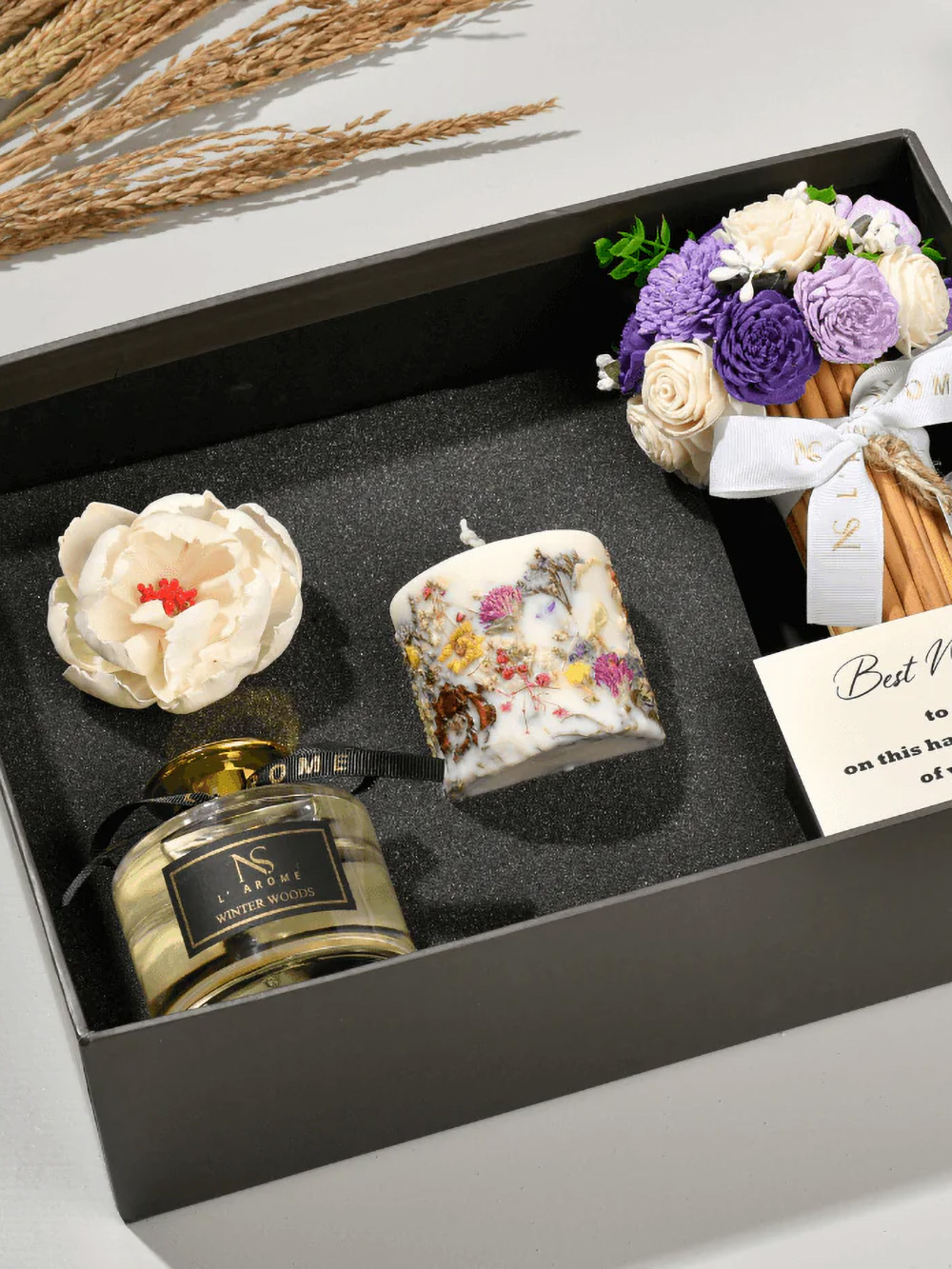 Custom candle gift set packaging with window display and protective inserts