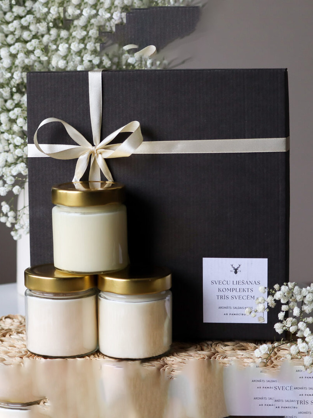 Custom candle gift set packaging with window display and protective inserts