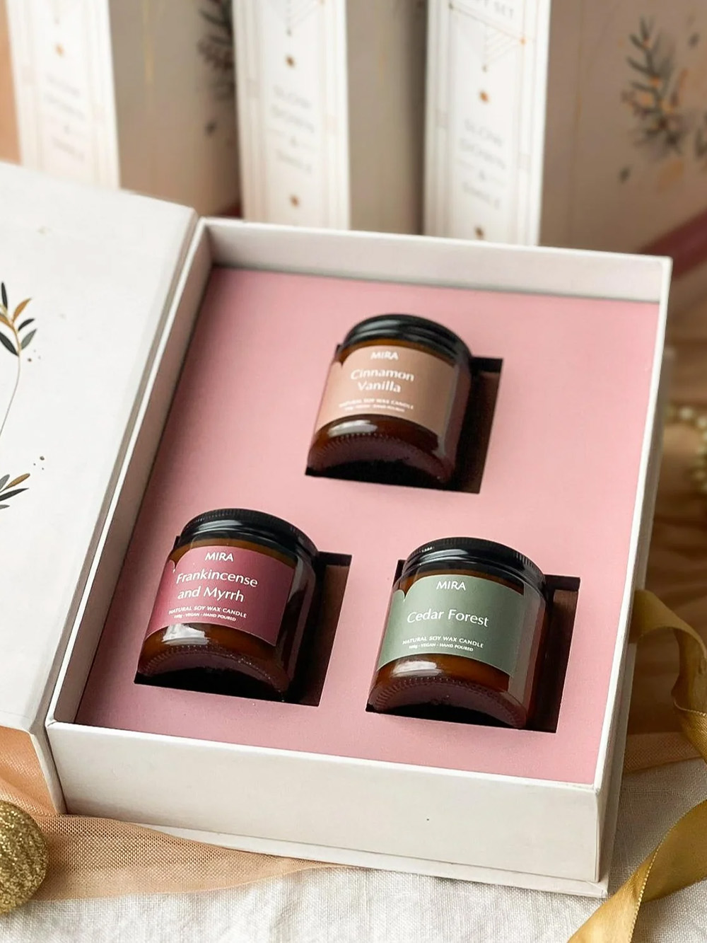 Custom candle gift set packaging with window display and protective inserts