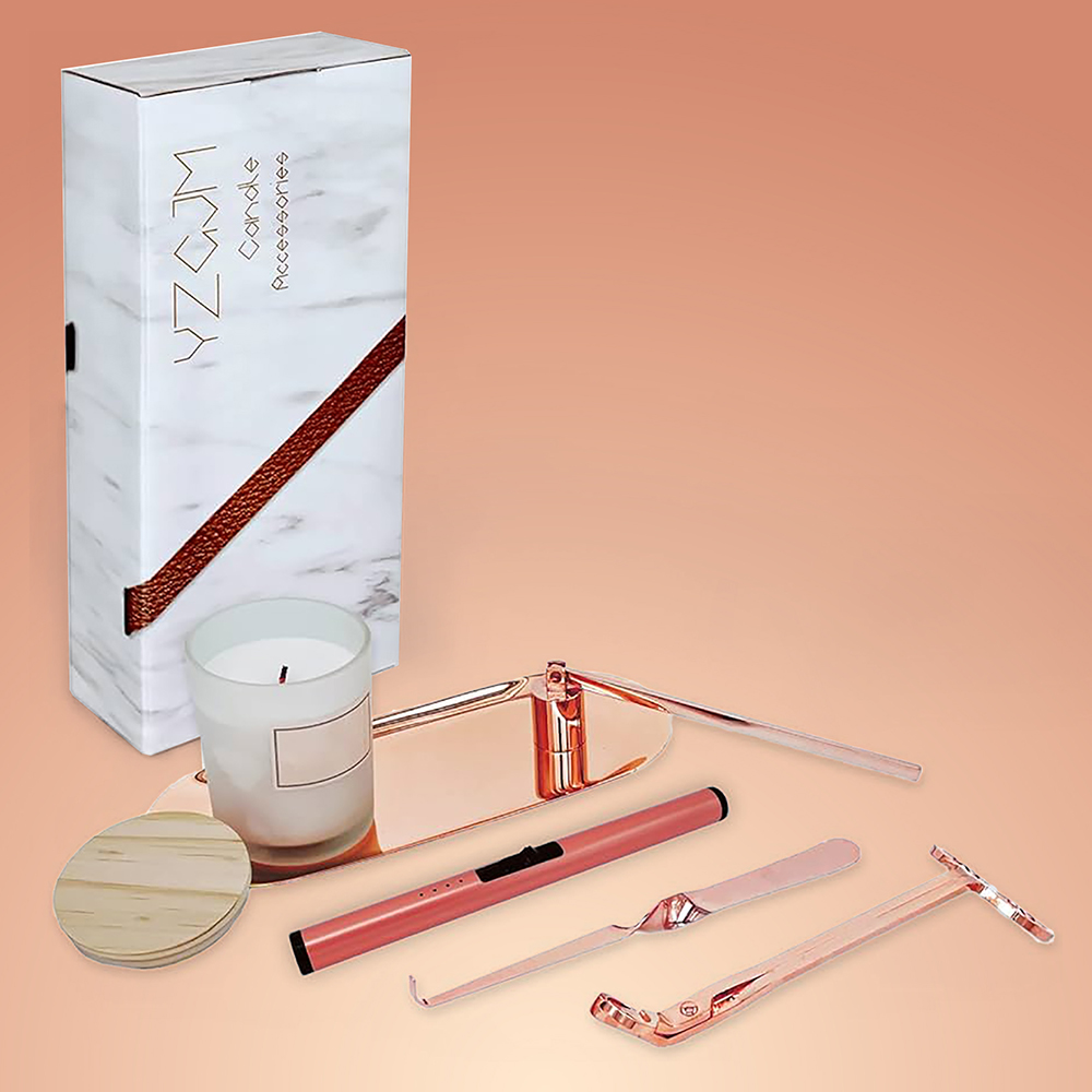 Personalised candle care kit boxes made from rigid or eco friendly cardboard with logo branding