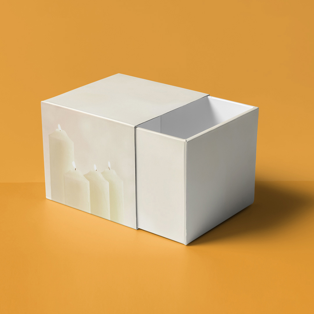 Custom sized candle sleeve and tray packaging boxes for glass jar candles and gift sets UK