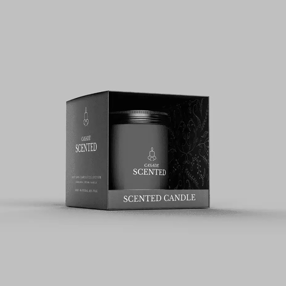 Luxury candle packaging boxes with clear window display designed for scented candles and retail shelf visibility