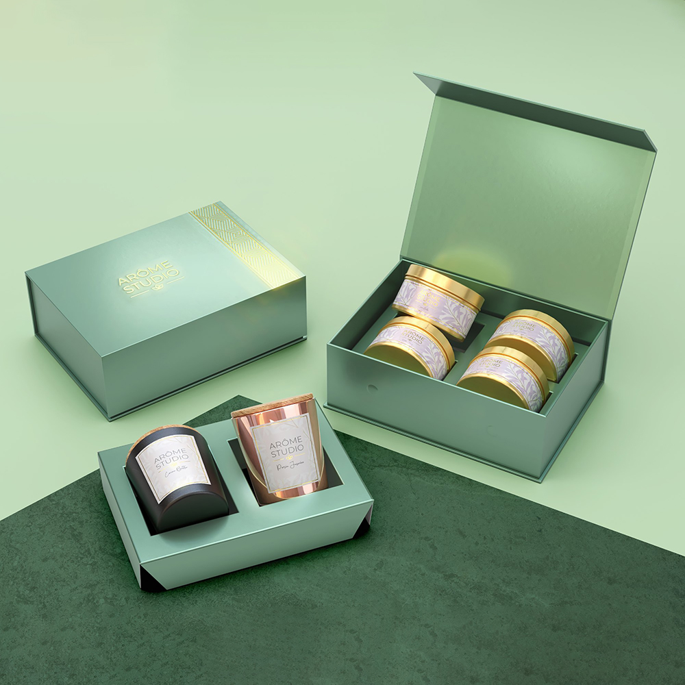Personalised printed candle boxes with foam or cardboard inserts for premium candle brands and gift collections