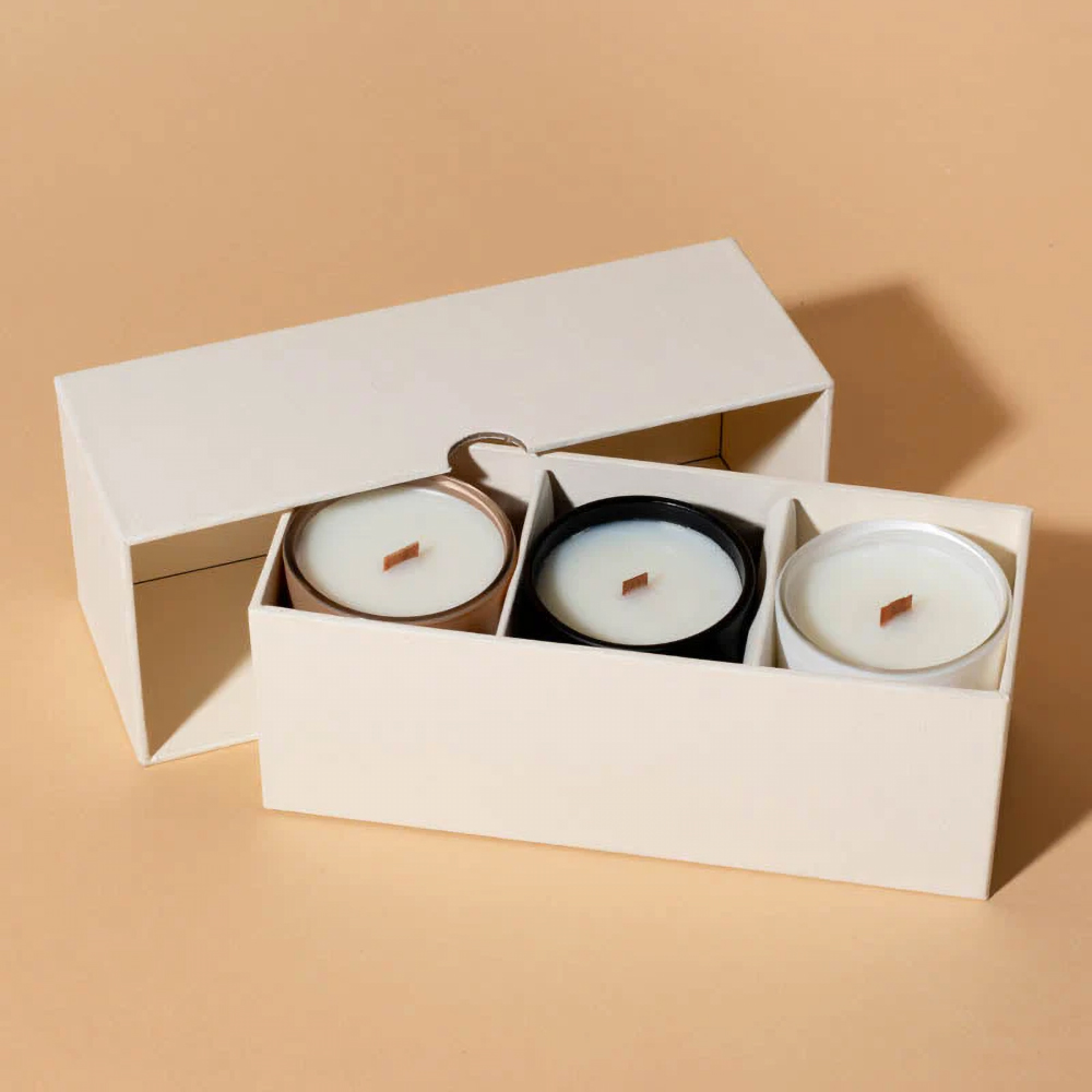 Bespoke rigid candle boxes with embossed branding for upscale retail and corporate gifting