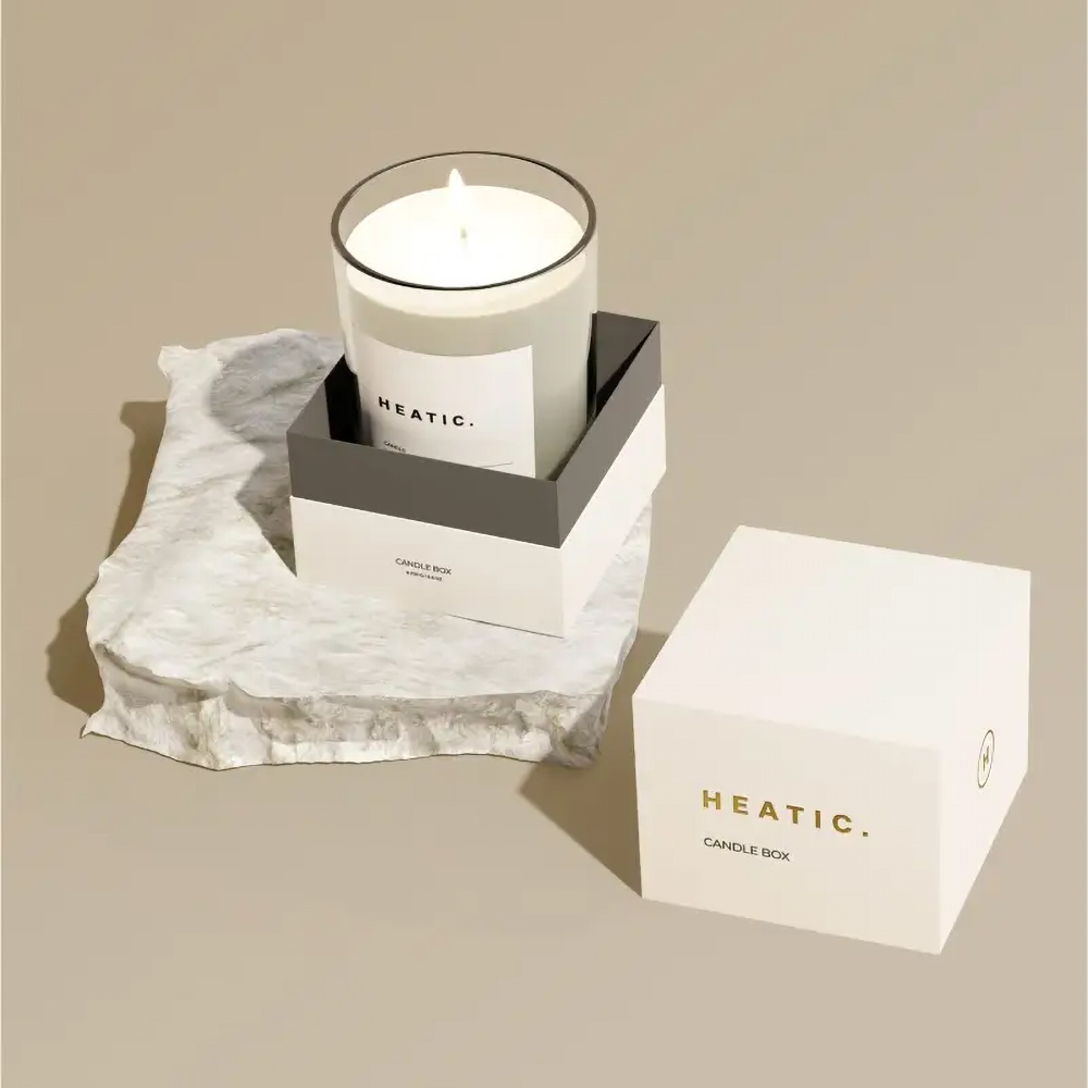 Custom printed two piece candle packaging boxes for glass jar candles with secure fit