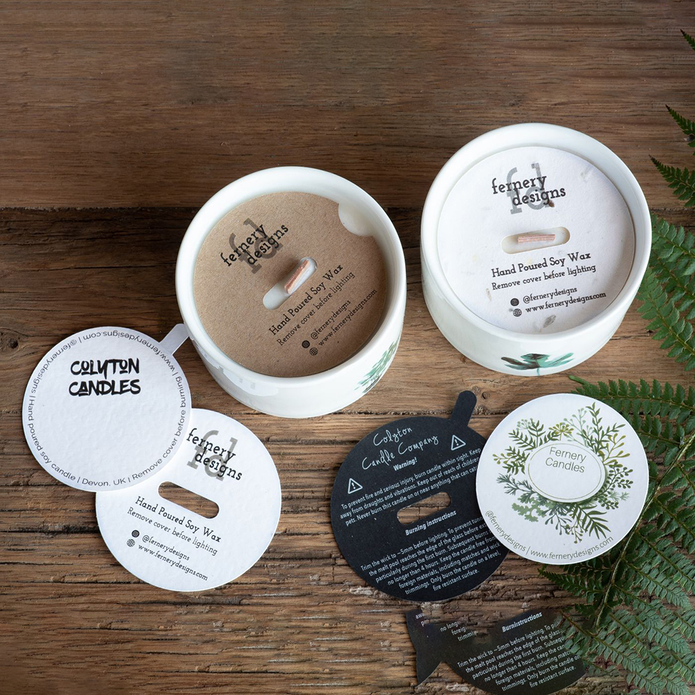 Personalised candle jar dust covers wholesale for luxury scented candles with custom diameter sizing