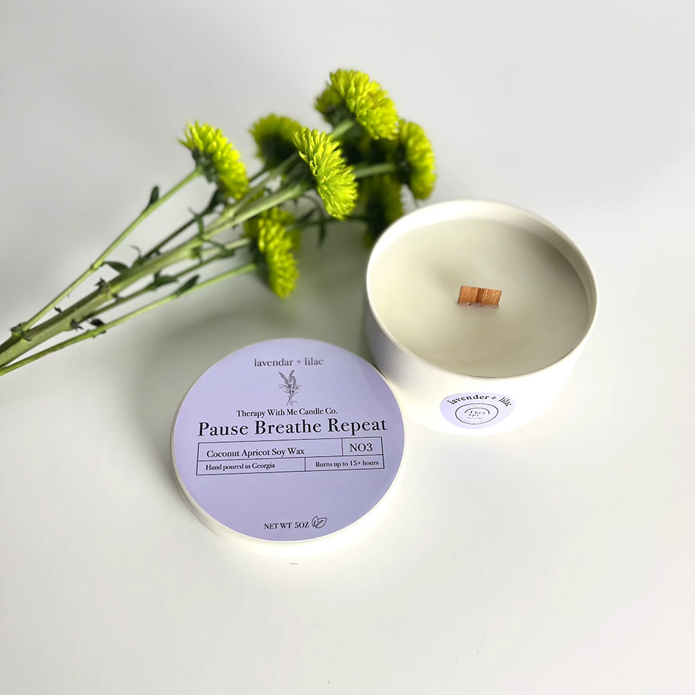 Printed candle dust covers for glass jar candles with fragrance name and safety instructions