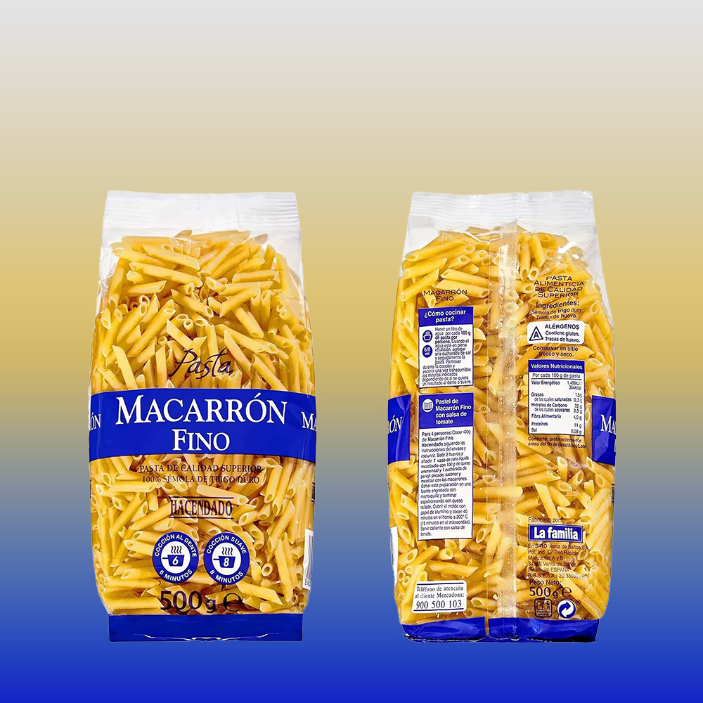 Flat Bottom Pouch For Pasta Noodles Plastic Packaging Bag