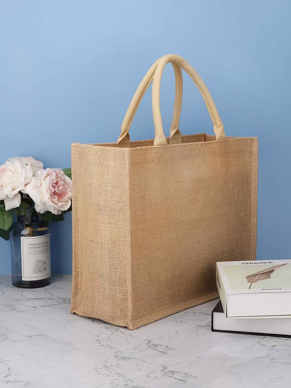 Printed jute shopping bag for grocery use