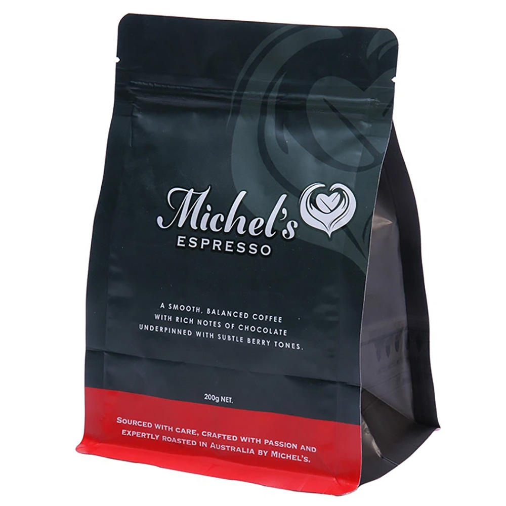 Custom Flat Bottom Coffee Bags at wholesale