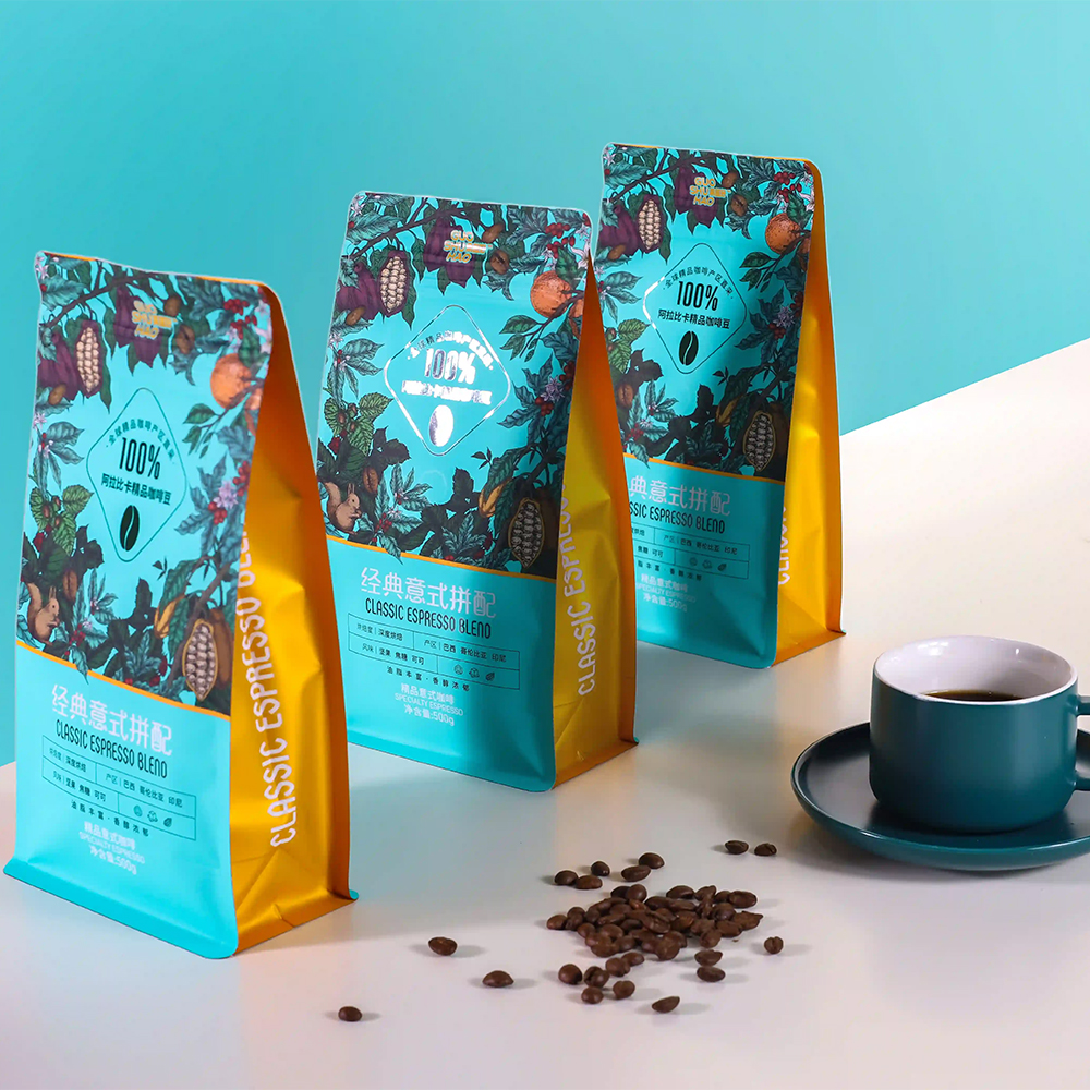 Custom printed flat bottom coffee packaging bag wholesale