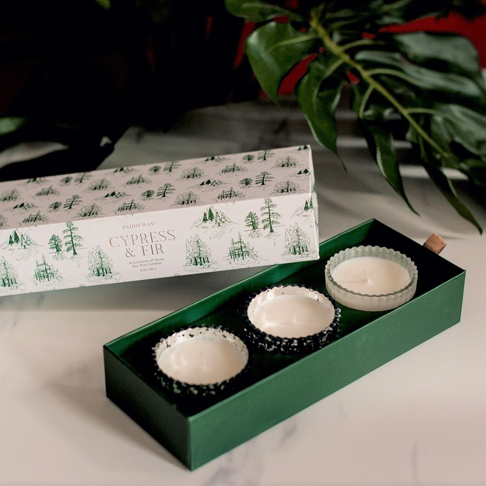 printed duo trio candle packaging with artwork