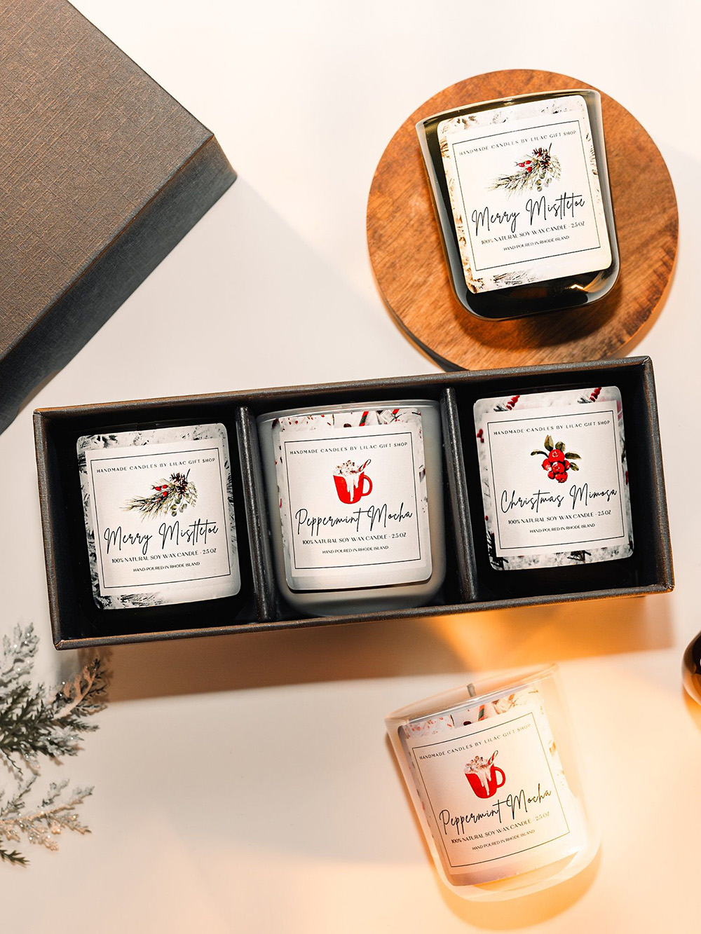 custom duo trio candle gift box with inserts