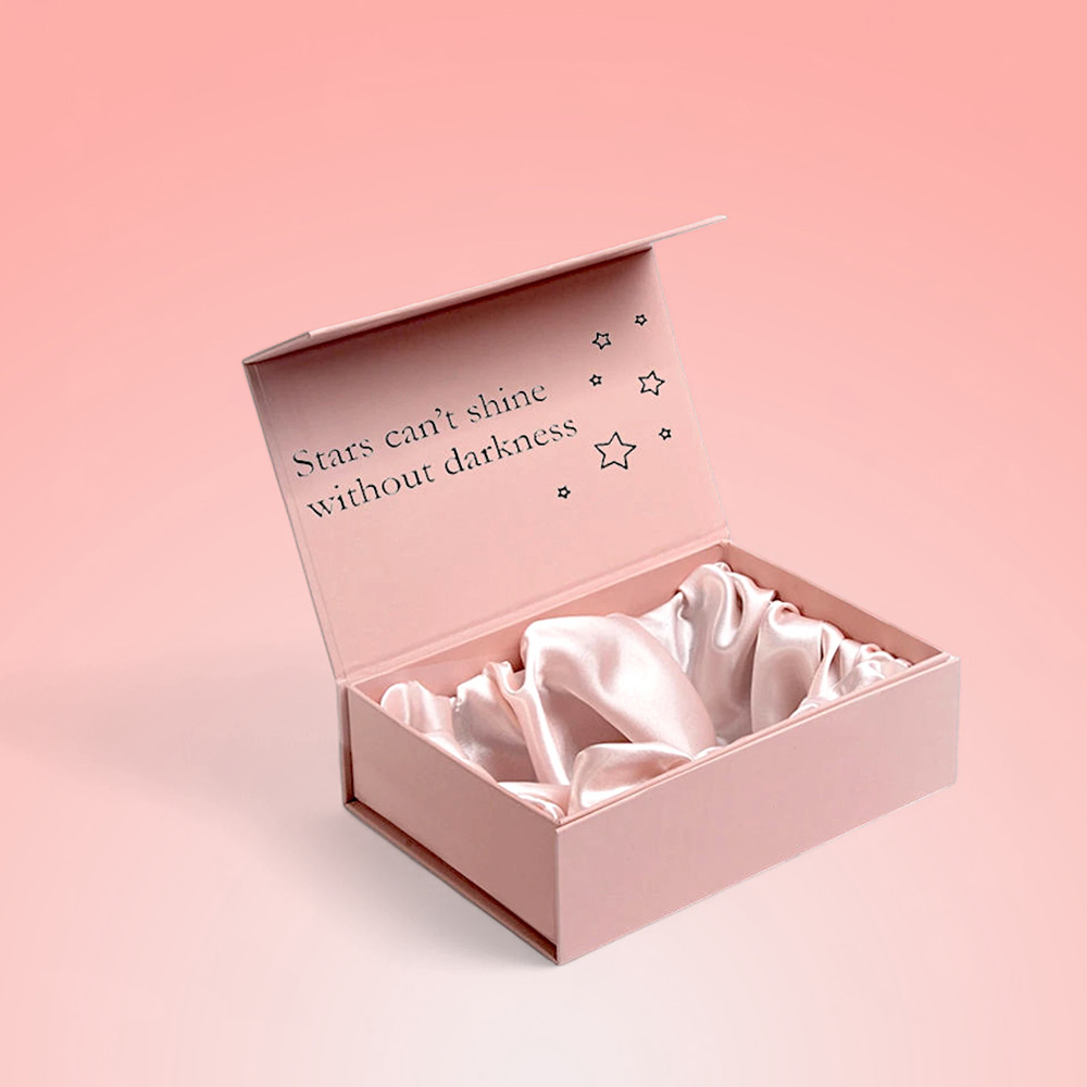 Custom satin lined rigid box with elegant interior finish