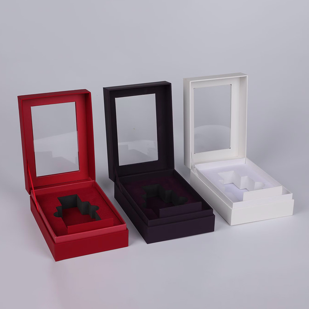 Luxury rigid box with window cutout for retail display