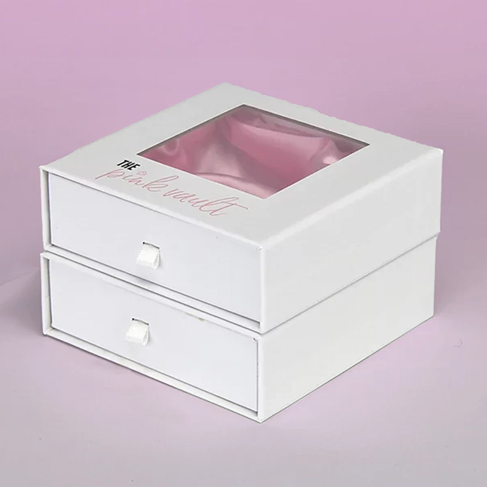 Luxury rigid box with window cutout for retail display