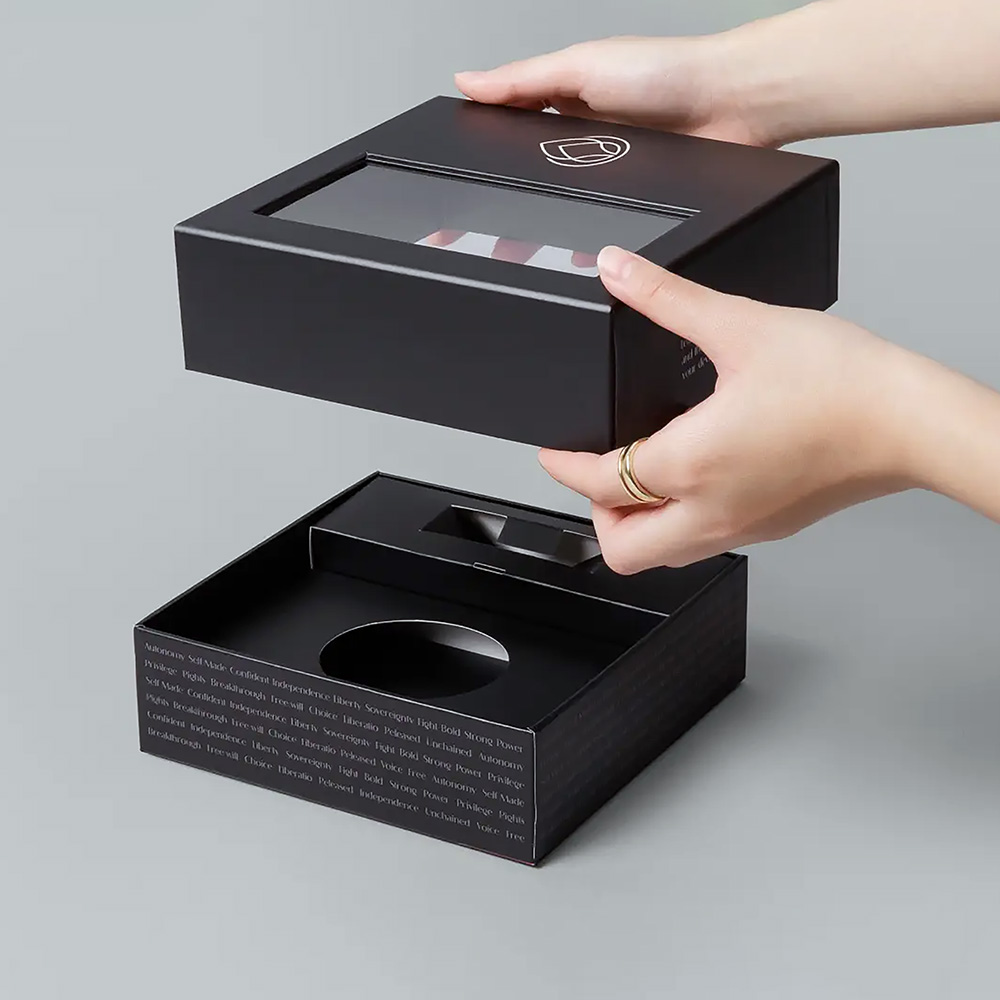 Luxury rigid box with window cutout for retail display