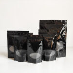 Black Glossy Stand Up Pouches with Window