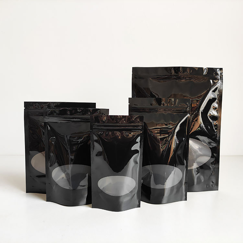 Black Glossy Stand Up Pouches with Window