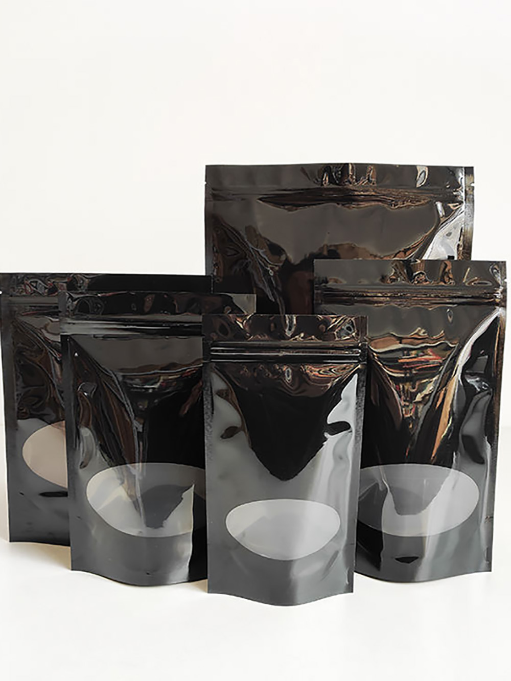 Black Glossy Stand Up Pouches with Window