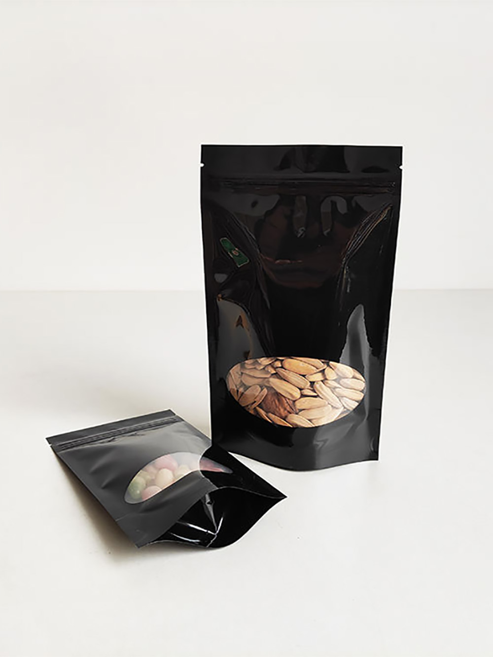 Black Glossy Stand Up Pouches with Window