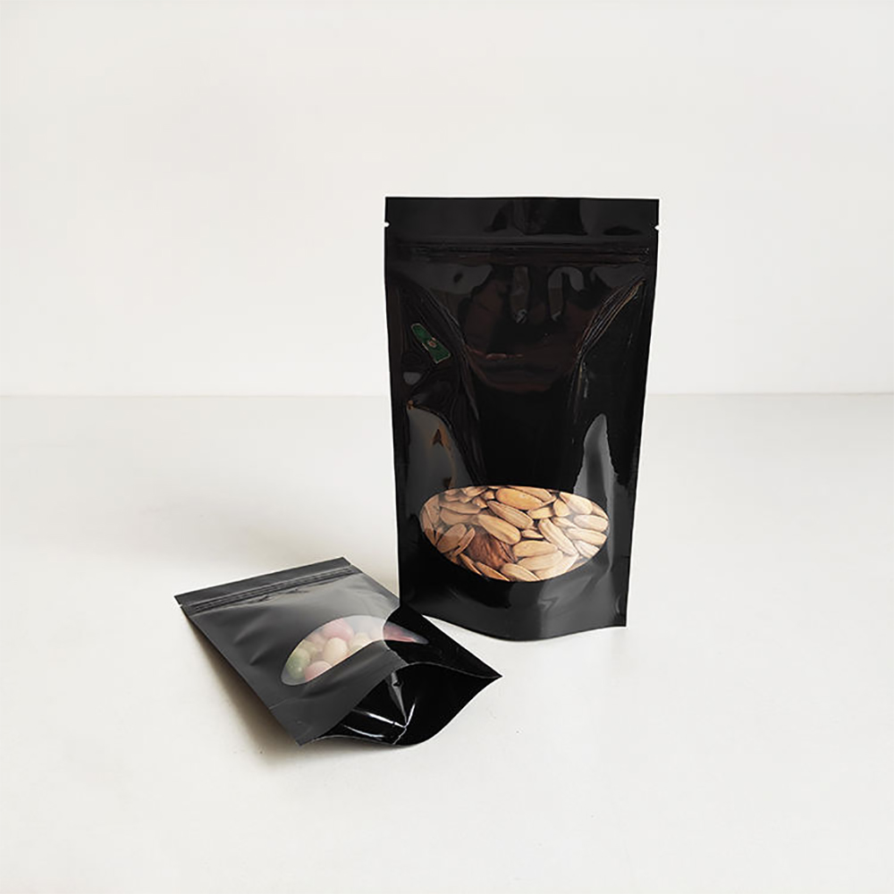 Black Glossy Stand Up Pouches with Window