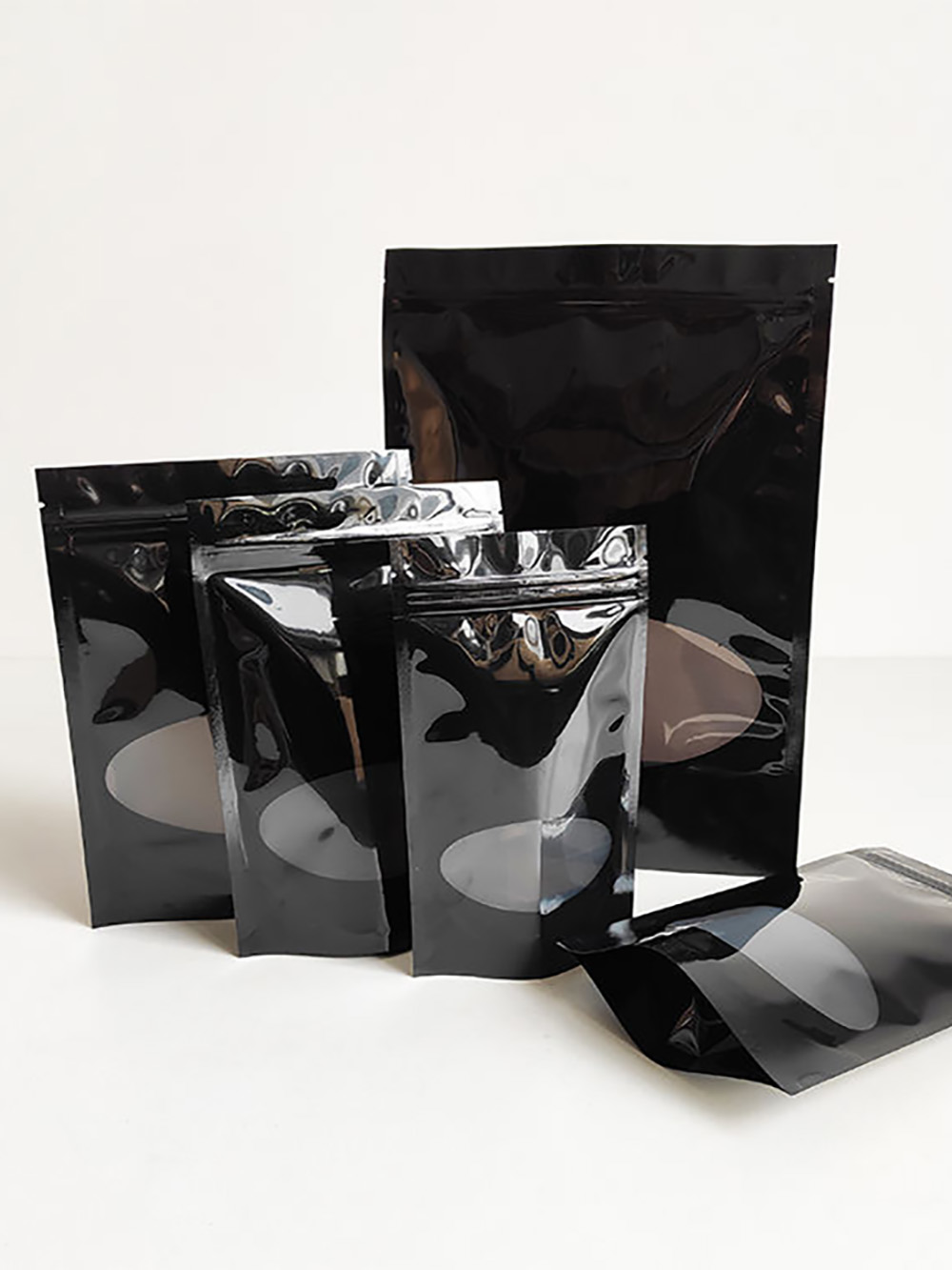 Black Glossy Stand Up Pouches with Window