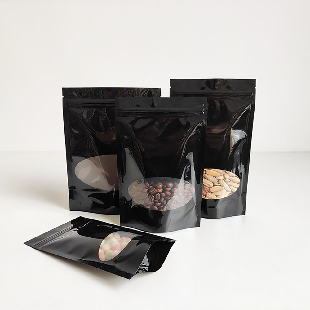 Black Glossy Stand Up Pouches with Window