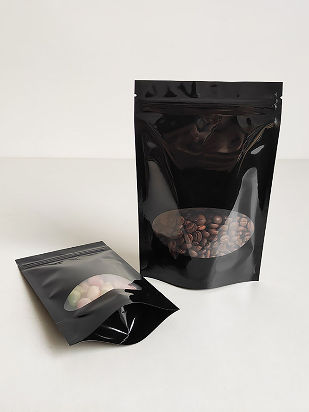 Black Glossy Stand Up Pouches with Window