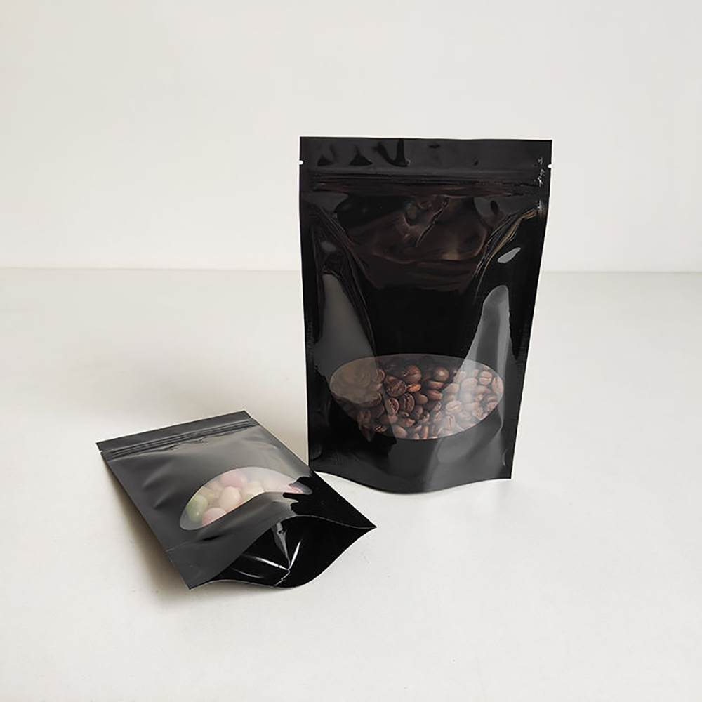 Black Glossy Stand Up Pouches with Window