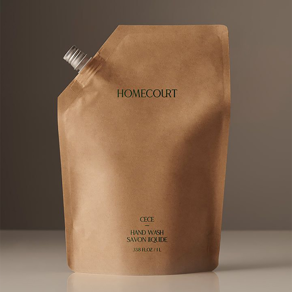 custom printed liquid detergent pouch with spout and handle