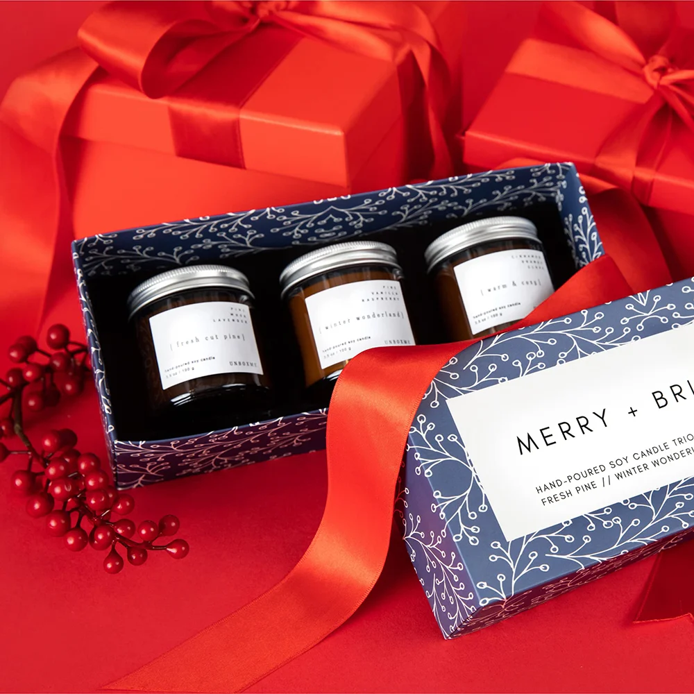 Luxury candle gift sets UK with personalised packaging for birthdays, weddings and corporate gifting